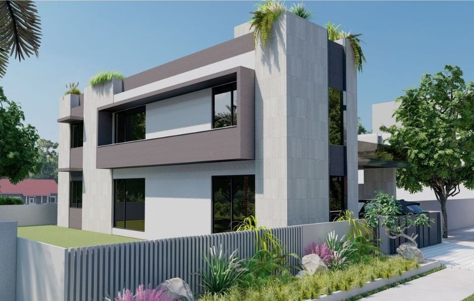 Modern Corner House with elegant architecture and landscaping