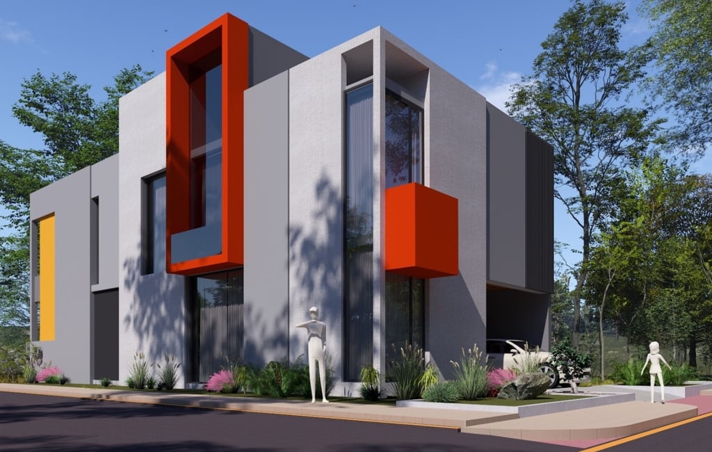 Modern Corner House with elegant architecture and landscaping