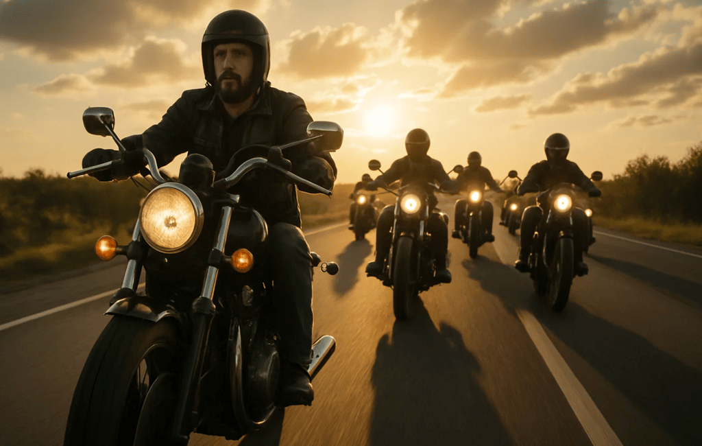 Bande de motards pour la journée mondiale de la moto.