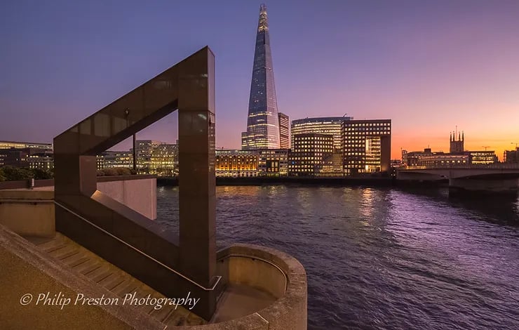 The Shard building at sunset, London, UK, photography by Philip Preston.