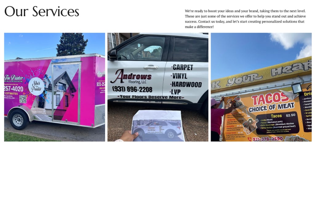 a website page with a picture of a truck and a van