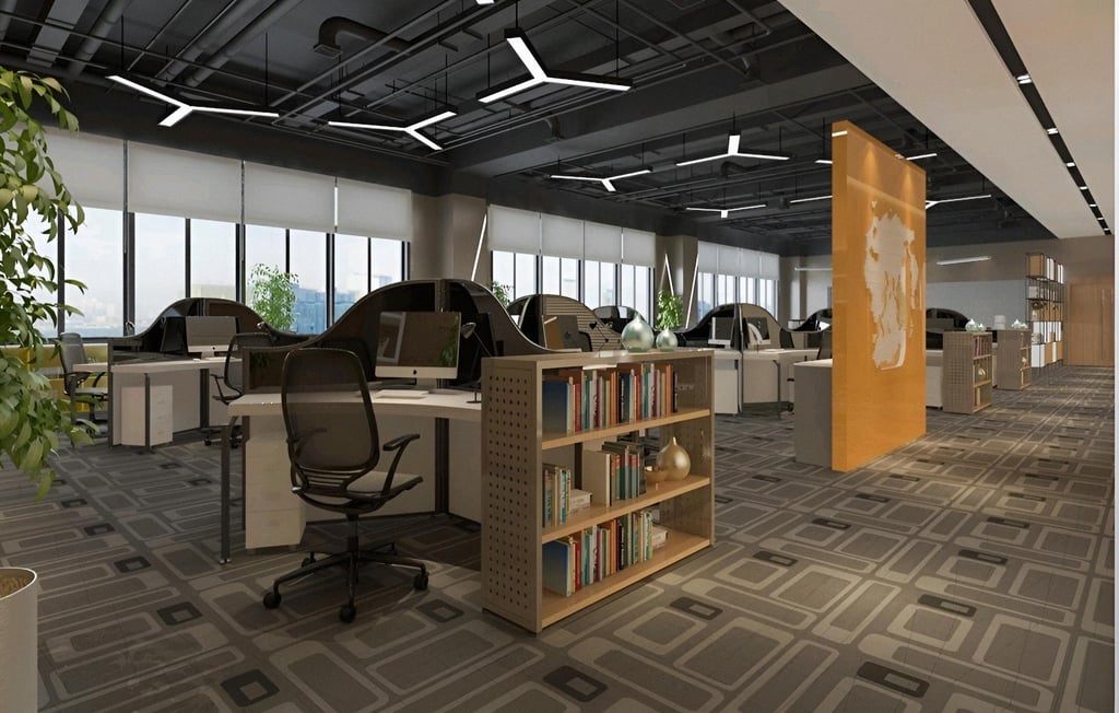  Modern restaurant interior with wooden beams, pendant lights, open seating, warm tones, contemporar