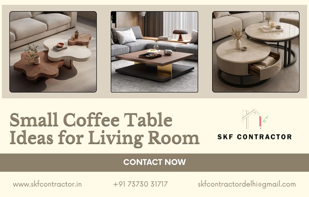 Modern small coffee table ideas for living rooms featuring nested, square, and round marble designs.