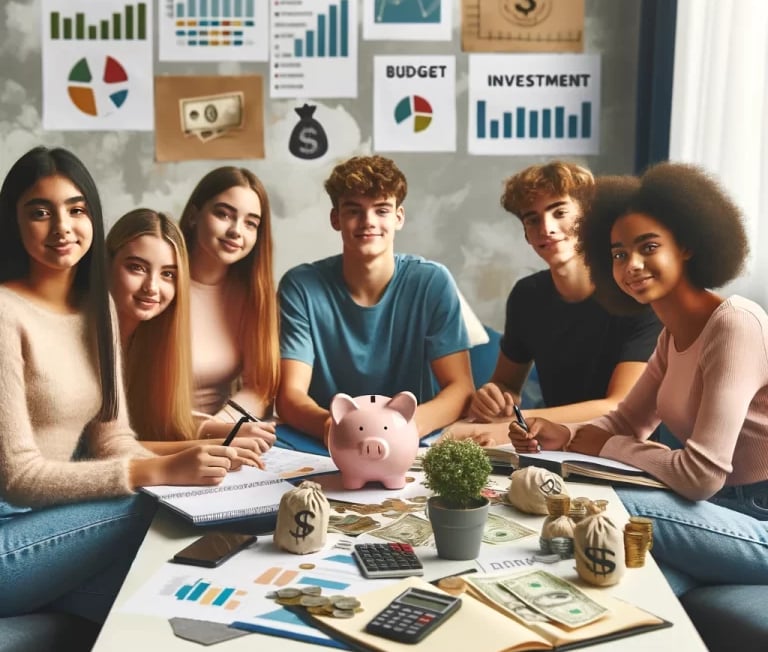 imagem de um grupo de jovens reunidos estudando educação financeira