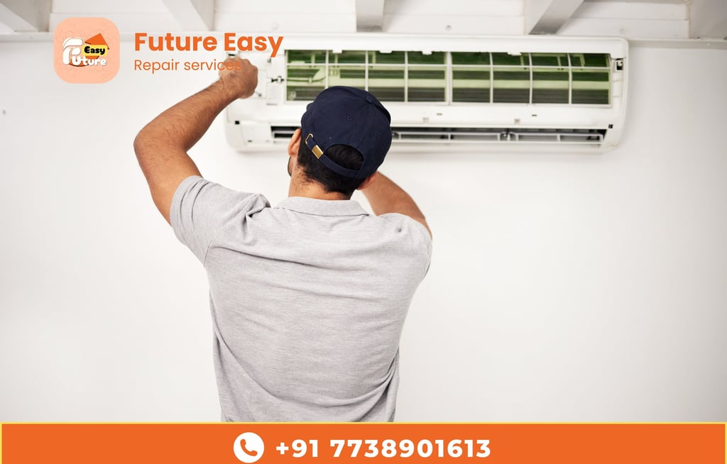 a man in a cap is fixing a air conditioner