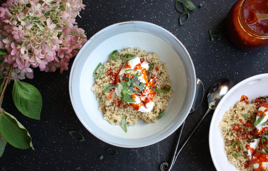 quick and easy powerhouse breakfast - quinoa topped with poached egg and Korean sauce