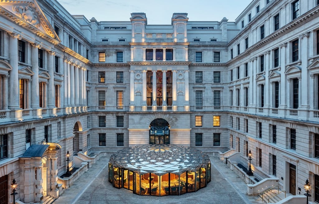 Stylish glass pavilion in the historic courtyard of Raffles London at The OWO.