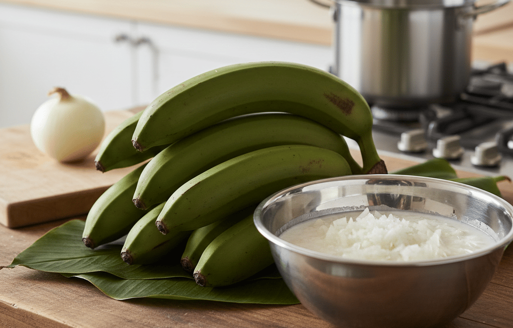 “Fa’alifu fa’i, Samoan green bananas in salted coconut cream served as a savoury side dish.”