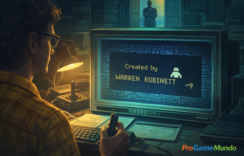 Ilustração mostrando desenvolvedor escondendo mensagem autoral como Easter Egg em jogo antigo