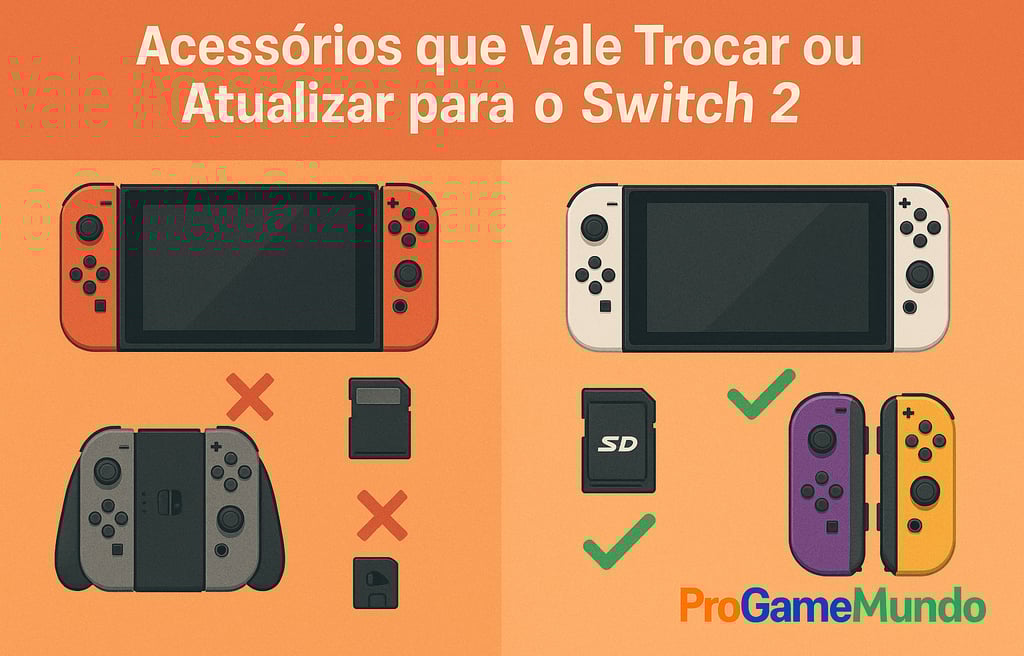 Comparativo de acessórios antigos e novos do Nintendo Switch 2.