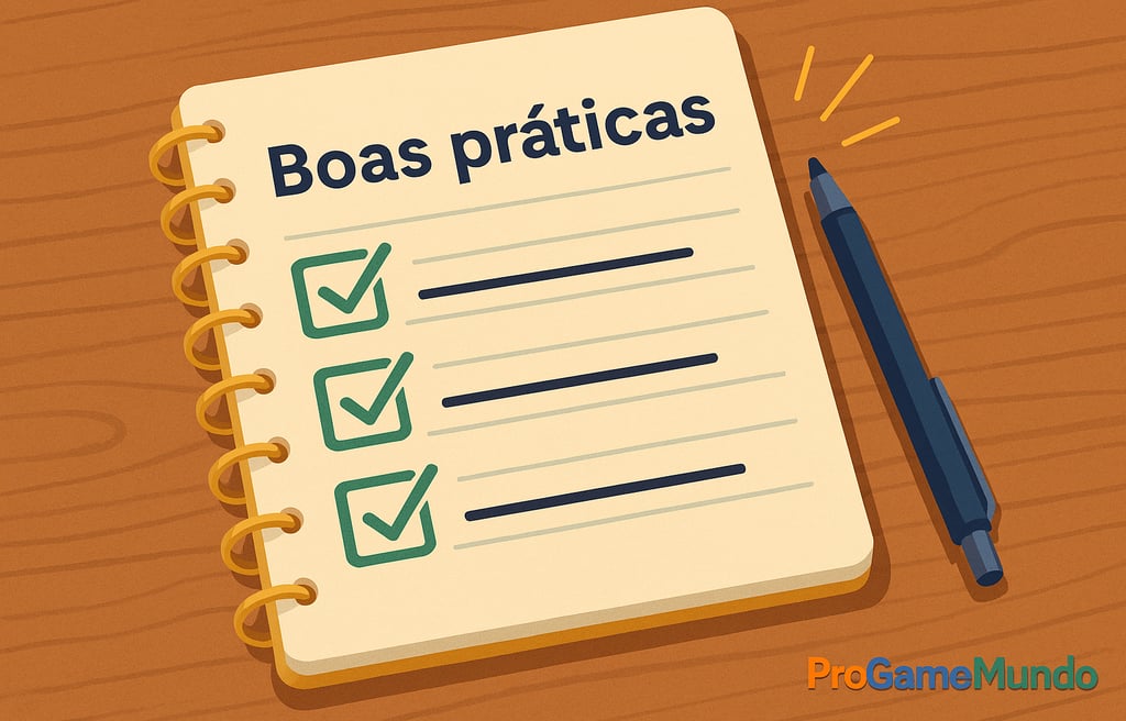 Caderno com checklist intitulado “Boas práticas” e caneta ao lado.
