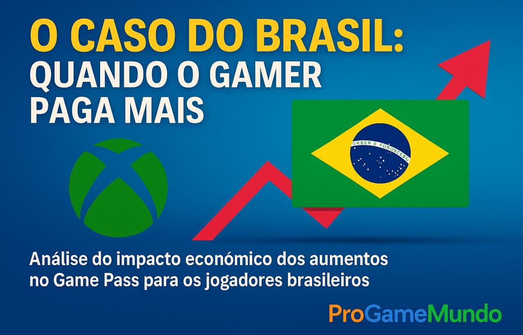 Bandeira do Brasil e logotipo do Xbox simbolizando aumento de preços do Game Pass.