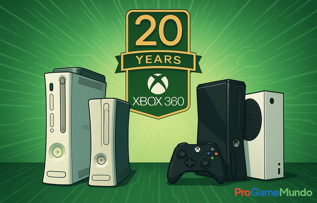 Evolução dos modelos do Xbox 360 em ilustração digital, destacando o impacto inicial do console.