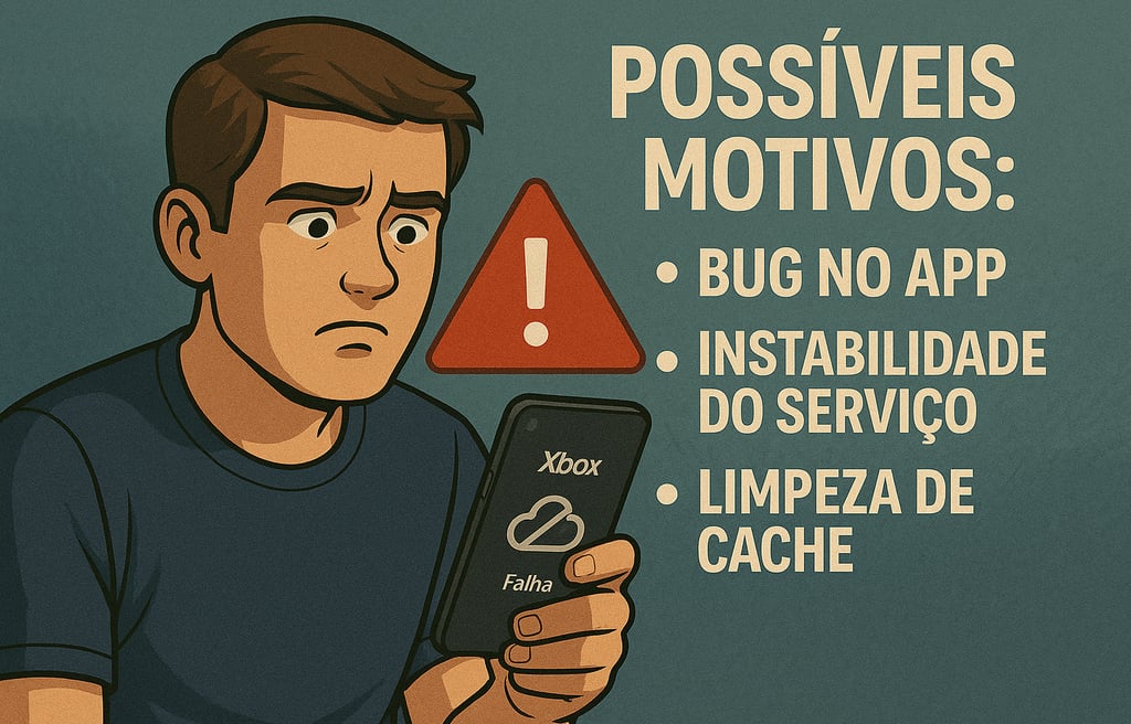 Causas possíveis do erro no app Xbox com destaque para bug, instabilidade e cache.