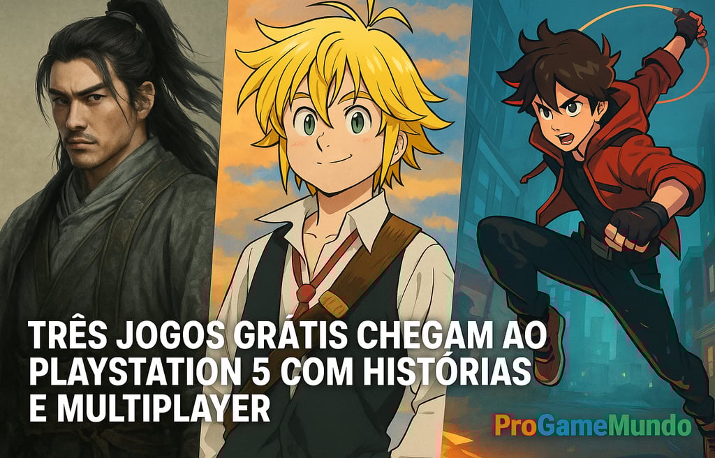 Conclusão do artigo com três personagens de jogos grátis para PlayStation 5 lado a lado.