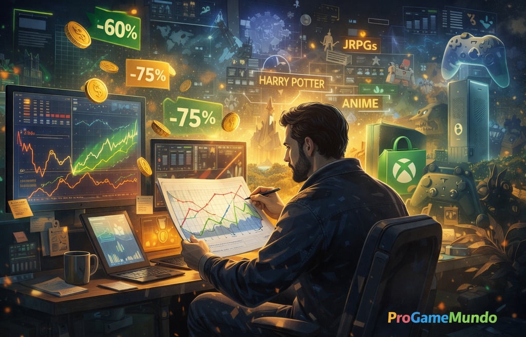 Ilustração analítica sobre promoções do Xbox e impacto econômico das ofertas digitais