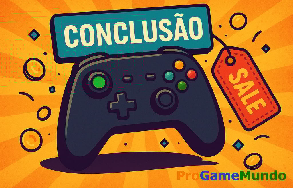 Ilustração conclusiva com controle Xbox e promoções