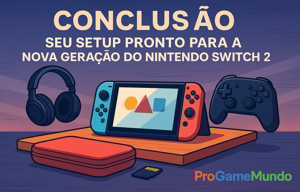 Setup gamer completo com Switch 2 e acessórios modernos.