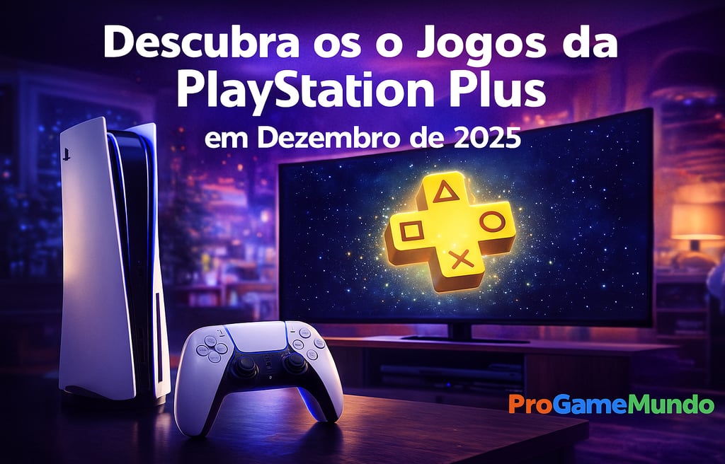 com PS5, controle e TV exibindo o logo da PS Plus