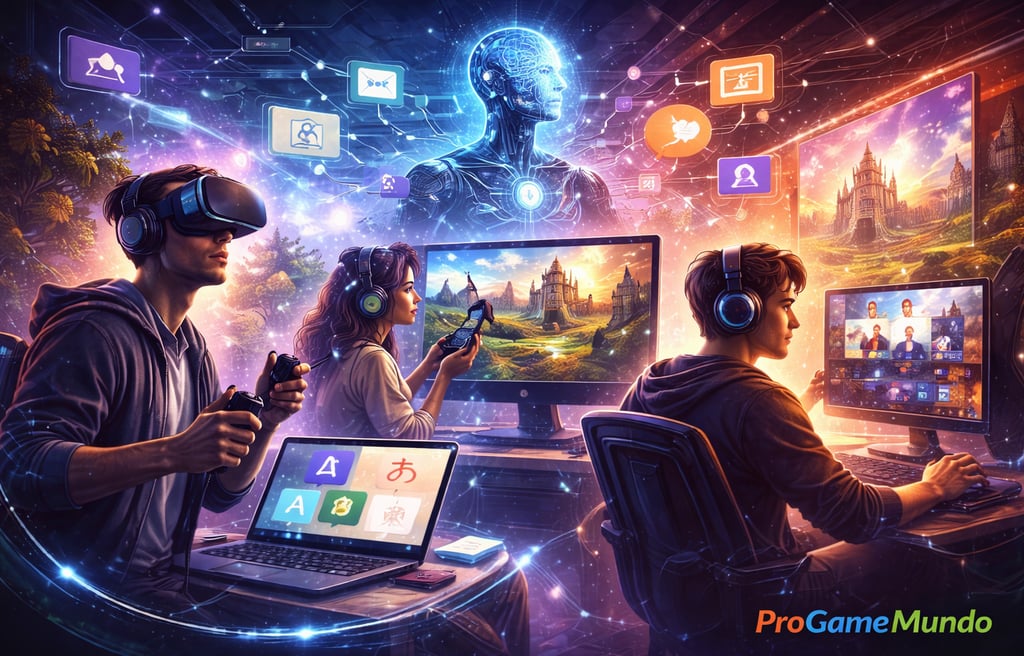 Jogadores usando diferentes gêneros de games que estimulam habilidades linguísticas variadas