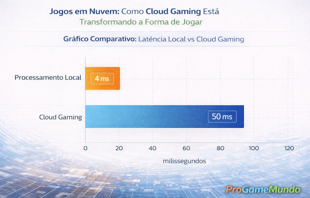 Gráfico comparando latência em milissegundos entre processamento local e cloud gaming