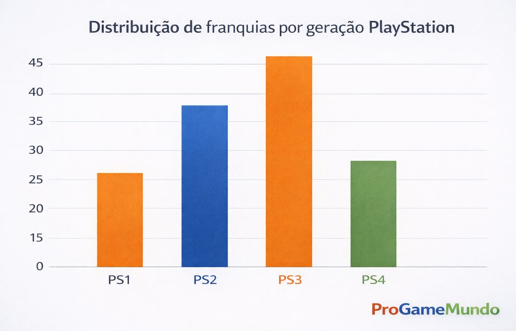 Gráfico mostrando maior concentração de franquias relevantes no PS3 em relação a outras gerações