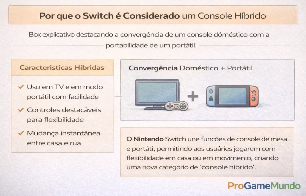Quadro explicativo mostrando por que o Nintendo Switch é considerado um console híbrido