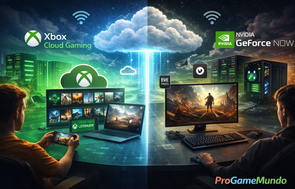 Comparação visual entre modelos de cloud gaming por assinatura e streaming de jogos próprios