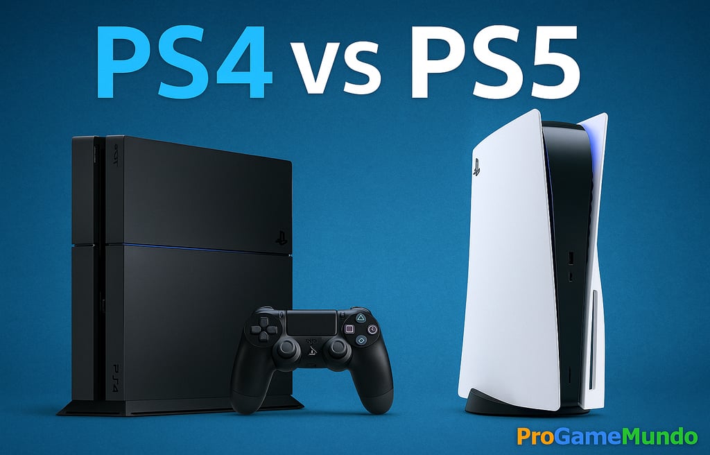 PS4 e PS5 lado a lado em comparação visual.