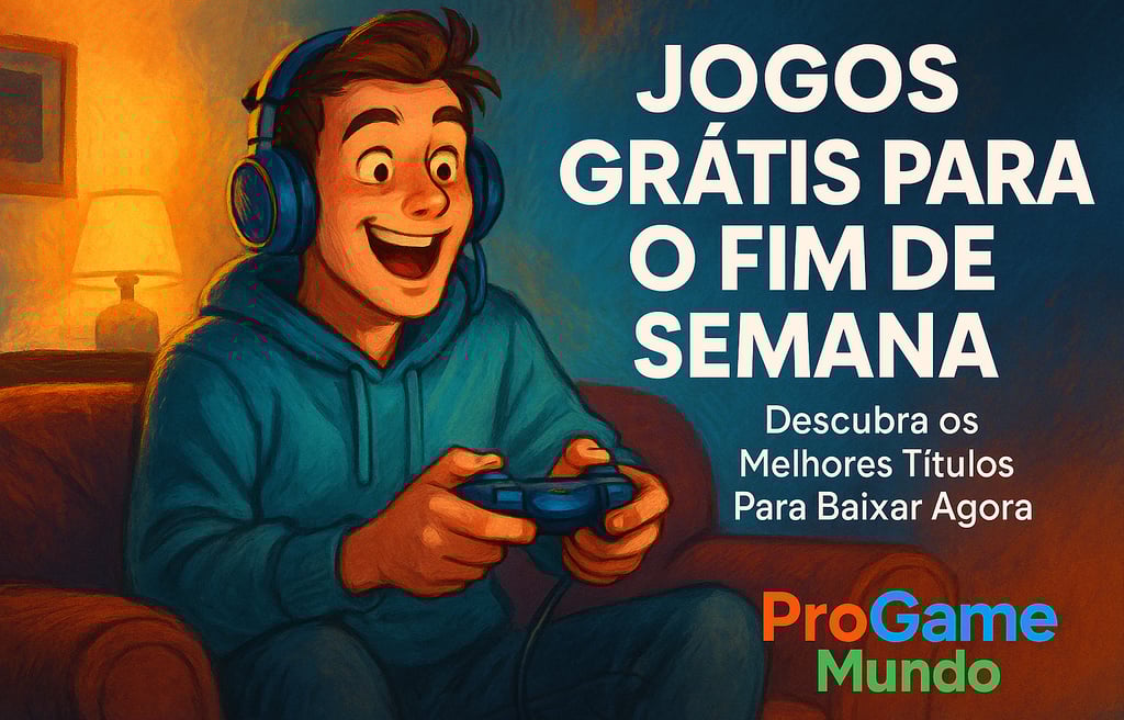 Jogador animado usando headset enquanto joga títulos gratuitos no fim de semana.