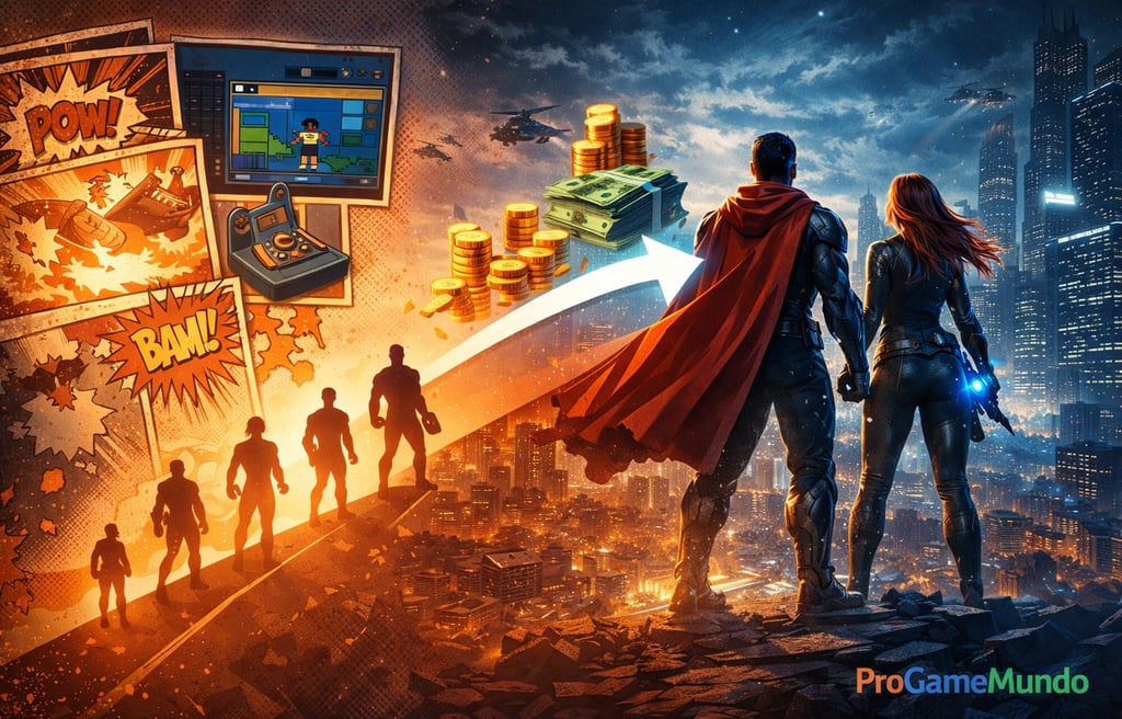 Ilustração mostra a evolução dos jogos de quadrinhos do visual retrô aos games modernos