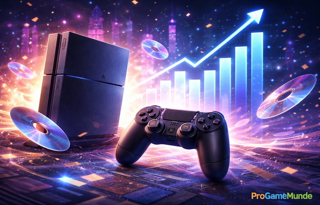 Console e controle com gráfico ascendente simbolizando crescimento do PS4
