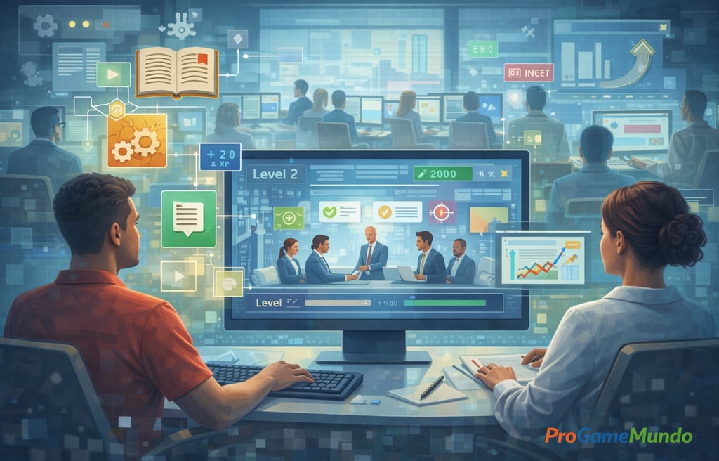 Ambiente gamificado de aprendizagem mostra simulações digitais usadas para capacitação e avaliação p