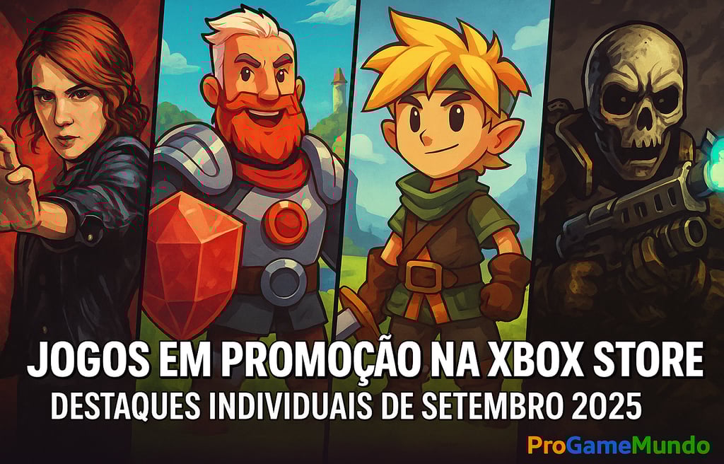 Ilustração de destaques individuais em promoção na Xbox Store em setembro de 2025.