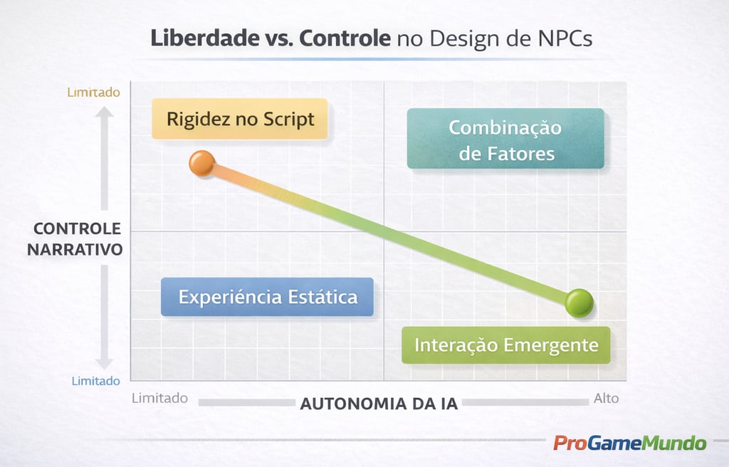 Gráfico mostrando equilíbrio entre autonomia da IA e controle narrativo em NPCs