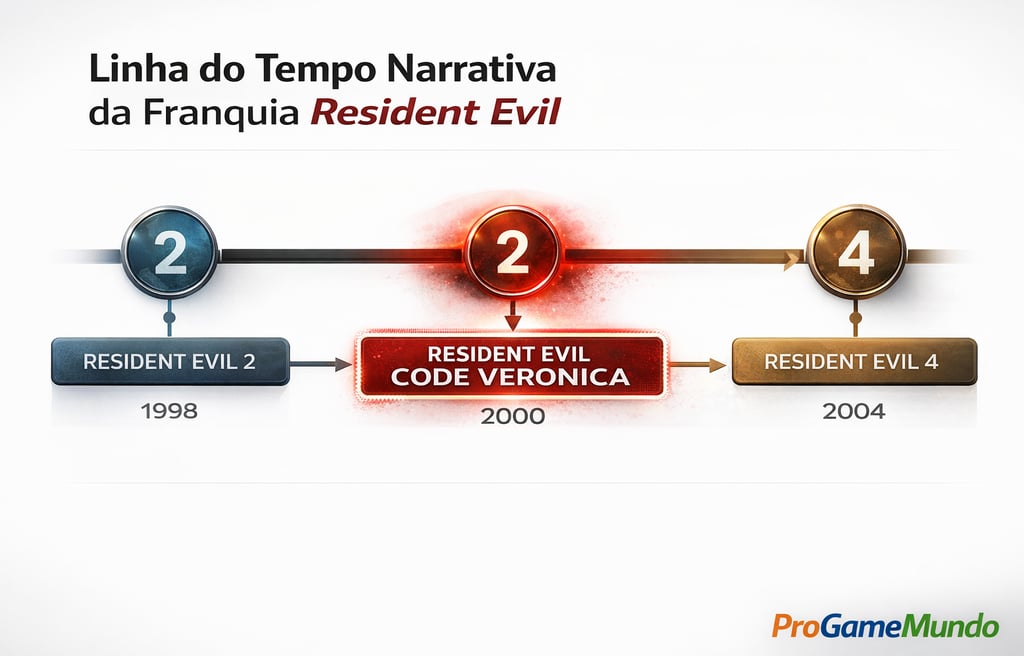 Linha do tempo mostra Code Veronica entre Resident Evil 2 e Resident Evil 4.