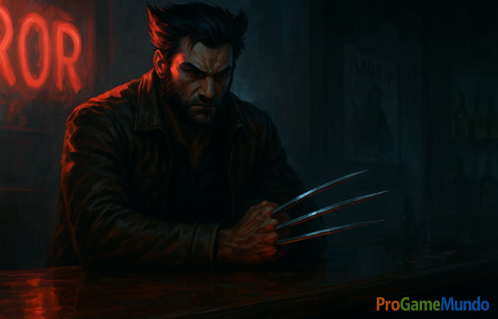Wolverine com garras em bar sombrio – Marvel’s Wolverine