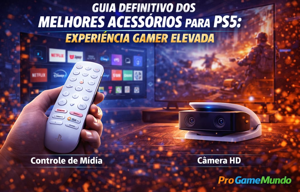 Controle de mídia e câmera HD para streaming no PlayStation 5.