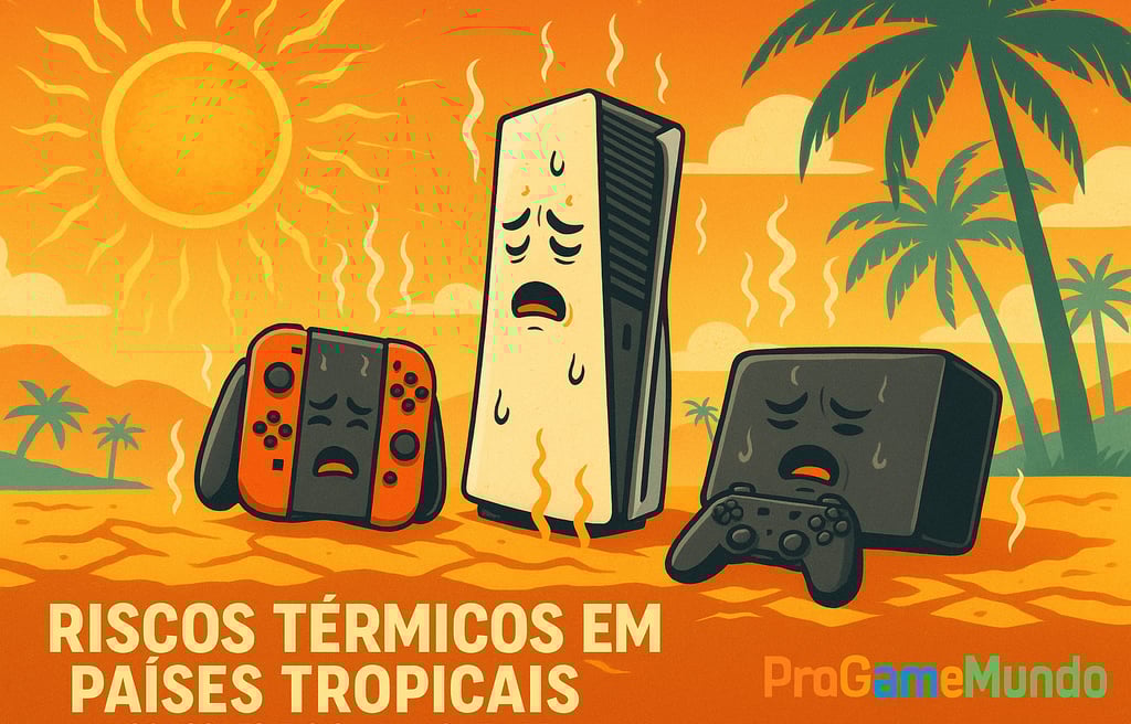Consoles superaquecendo sob sol intenso em região tropical.