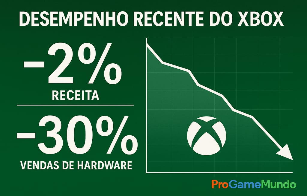 gráficos descendentes e percentuais de -2% de receita e -30% de vendas de hardware