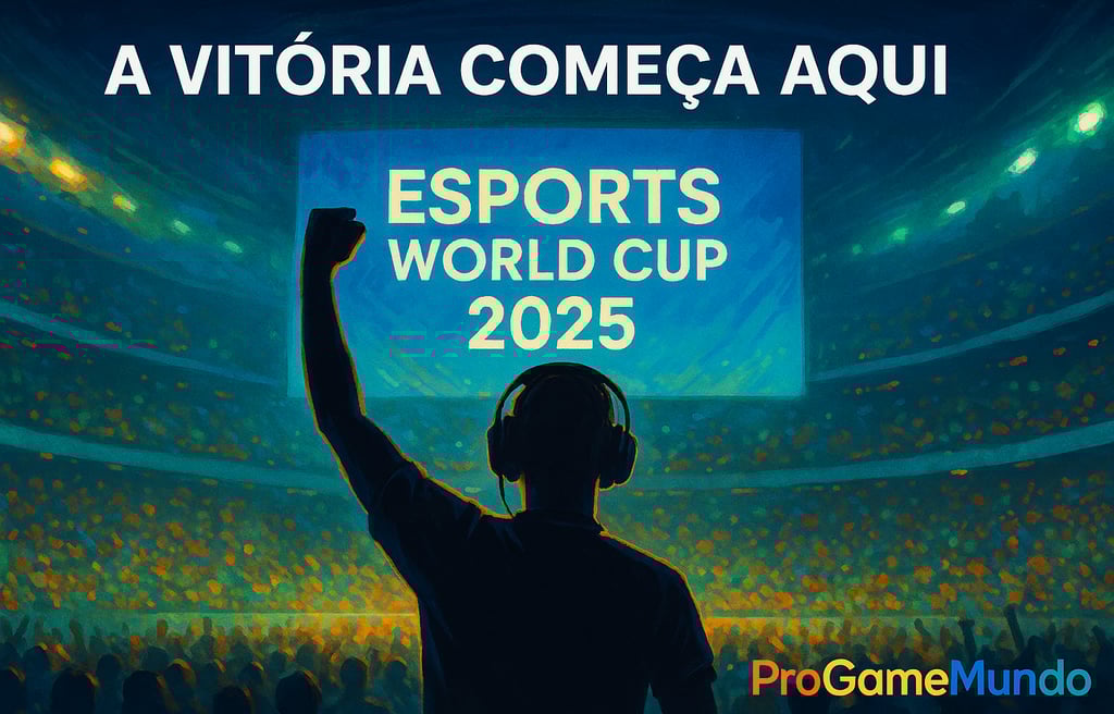 Jogador celebra vitória na abertura da Esports World Cup 2025