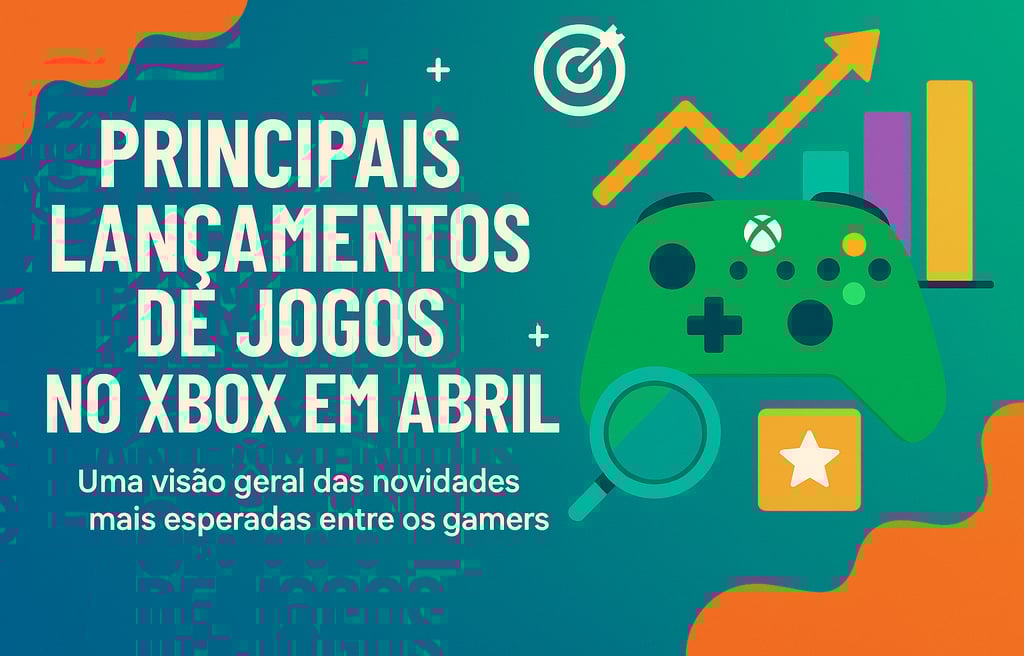Nintendo Switch com ícones de objetivo, gráfico de crescimento e conquistas em fundo laranja dinâmic