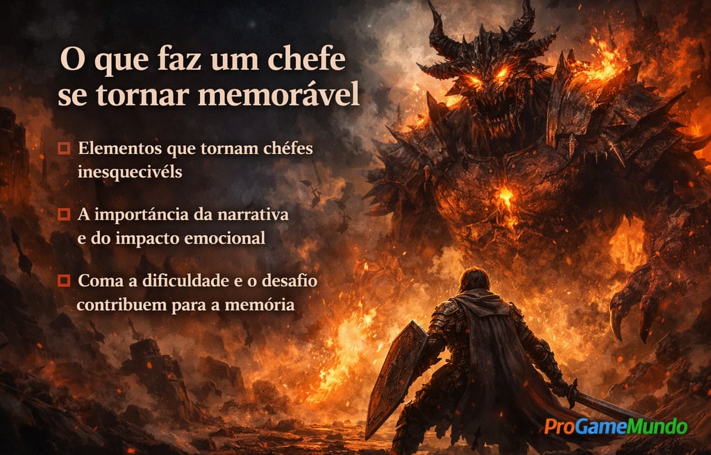 Guerreiro encara três chefes gigantes em cenário sombrio de fantasia e ruínas.