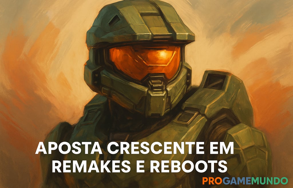 Ilustração de um soldado com armadura verde representando jogos remakes.