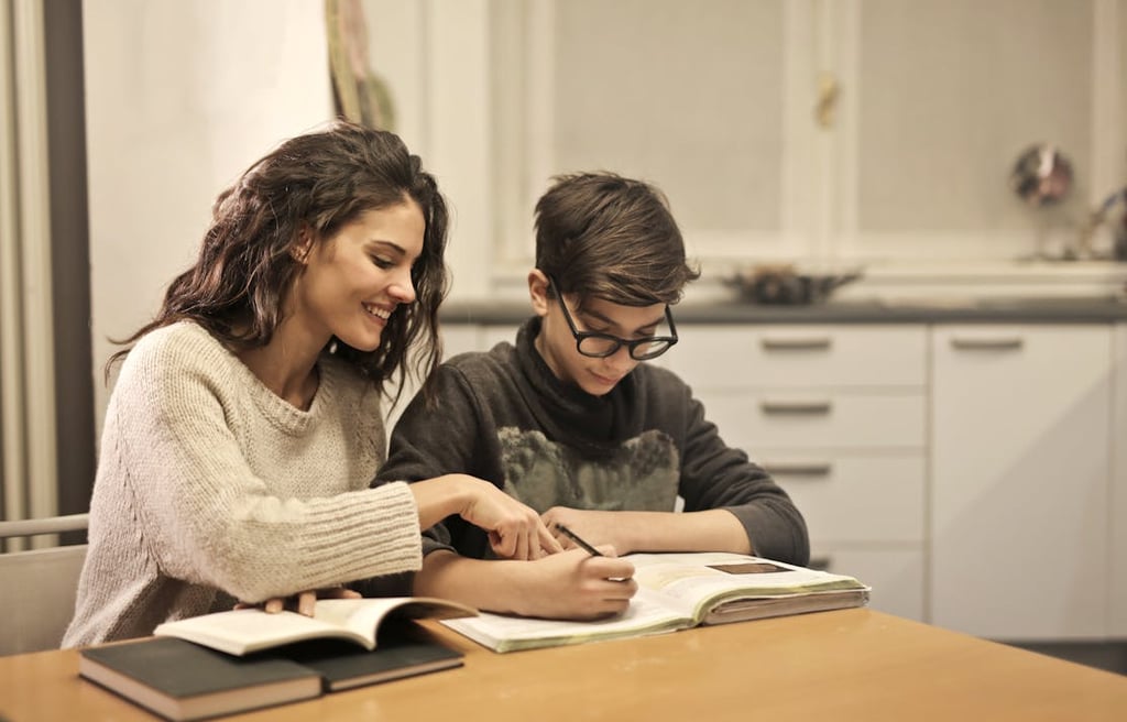 A boy studying at home