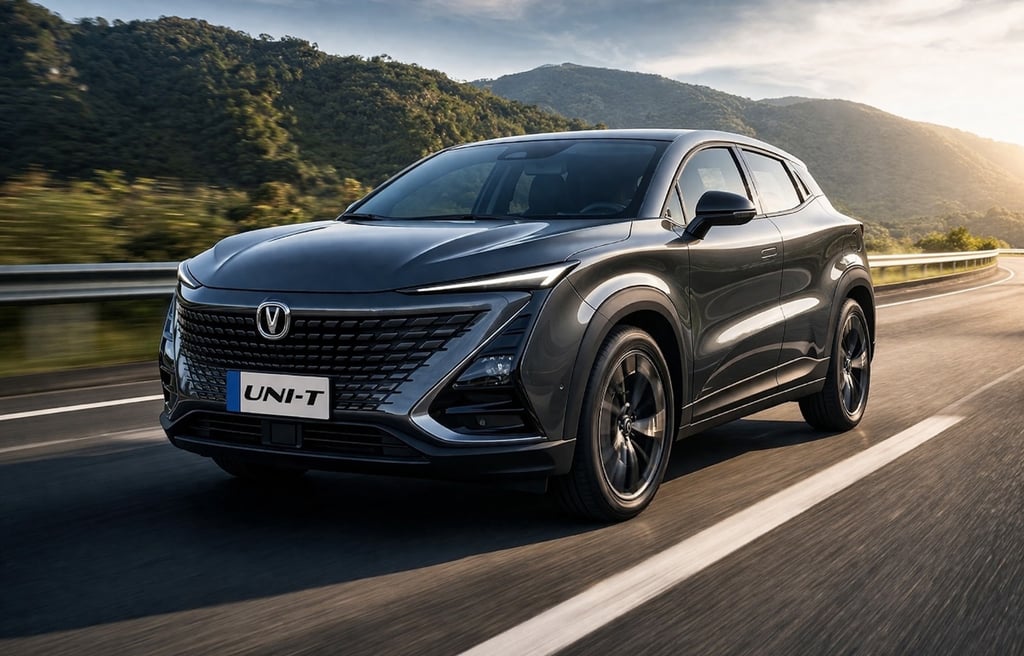 CAOA Changan UNI-T 2026 em estrada, SUV com design futurista, motor turbo