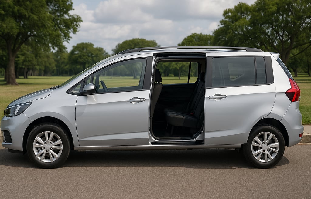 a silver van parked in a parking lot