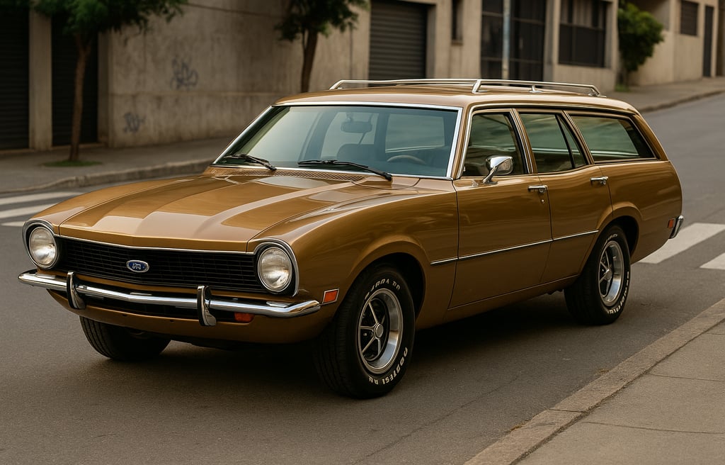 Ford Maverick Station Wagon dourada dos anos 1970