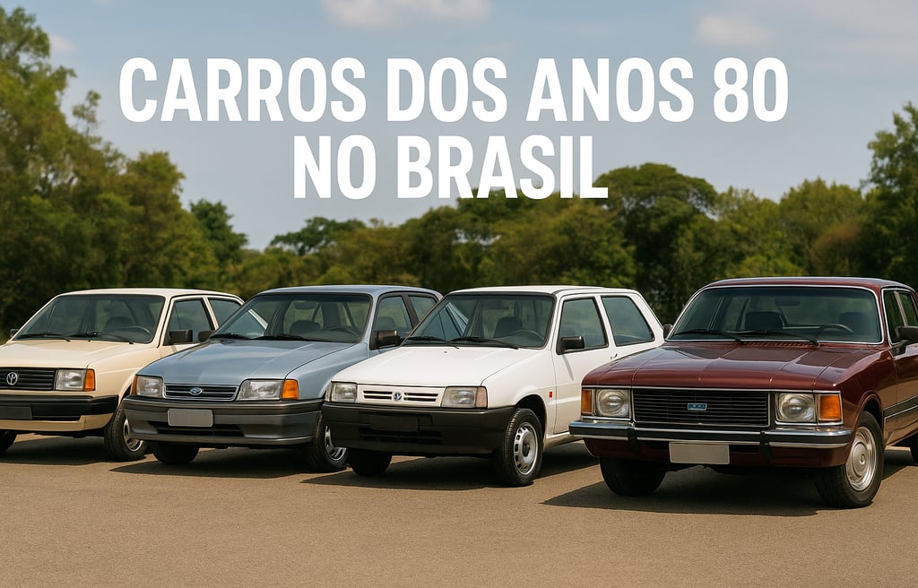 Carros clássicos dos anos 80 no Brasil em destaque, modelos Volkswagen Gol, Chevrolet Monza e Fiat U