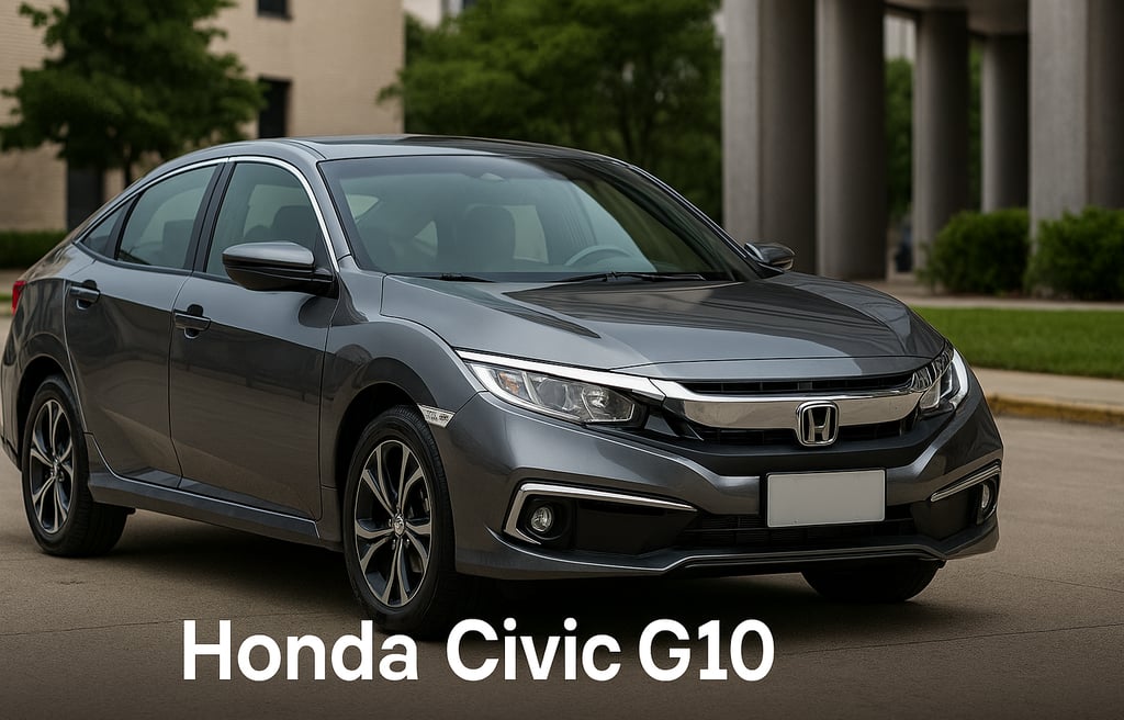 Honda Civic G10 fastback em ambiente urbano limpo, com destaque para o design moderno e esportivo.